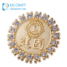 Manufacturers high quality custom shape metal 3D rhinestone brooch diamond pin badge lapel lions club pins for sale